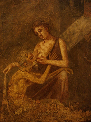 La charité romaine, Artiste inconnu, Fresque provenant de Pompéi, Milieu 1er siècle av. J.-C., Musée Arquéologique National de Naples, Italie 