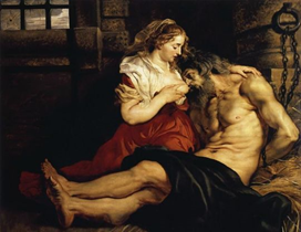 Cimon et Péro, P. P. Rubens (1577-1640), 1612, Huile sur toile, 140.5 x 180.5cm, Musée National de L’Ermitage, Saint-Pétersbourg, Russie