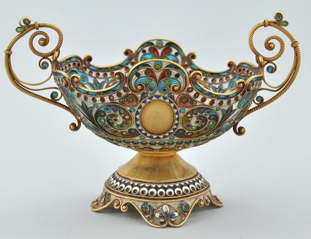 Bol Faberge en émail plique à jour, argent doré signée par le maître artisan Fedor Afanassiev, St. Petersbourg, autour de 1900